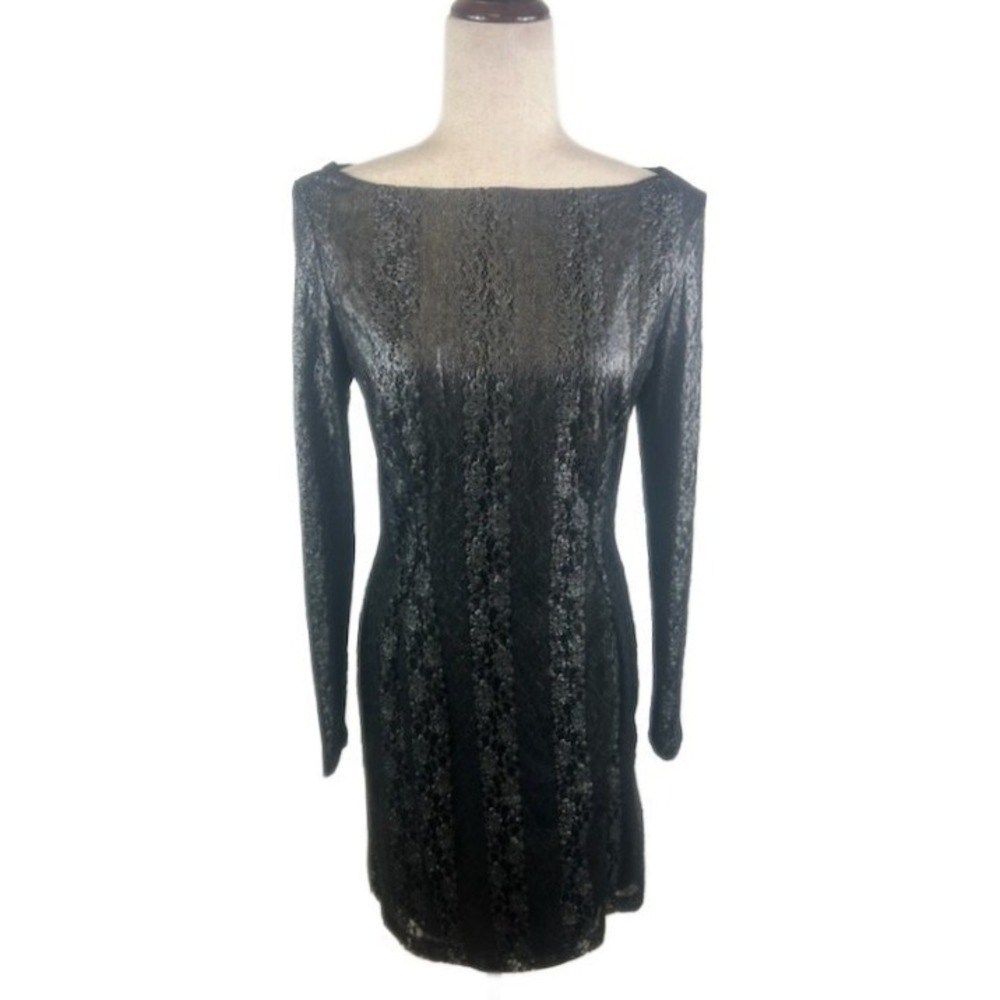 Cache Mini Dress Women's Size 8 Black Metallic Lace Snake Print Party